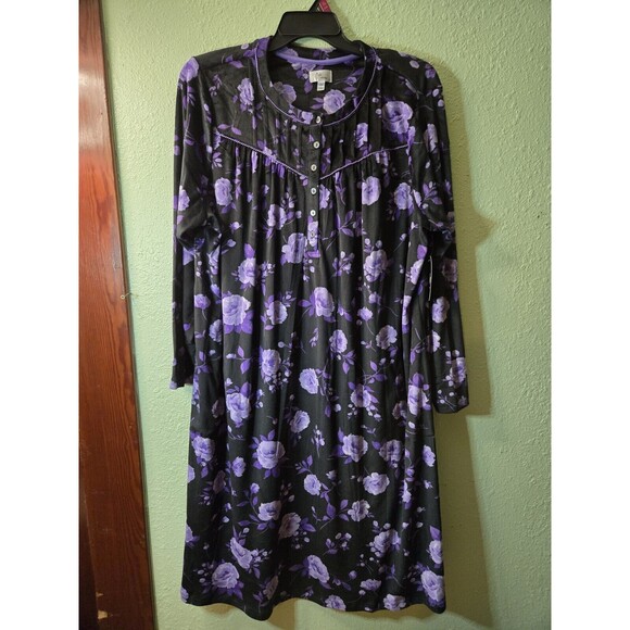 Aria Collections Long Sleeve Velour Night Gown Size 2XL Purple Floral - Picture 1 of 6